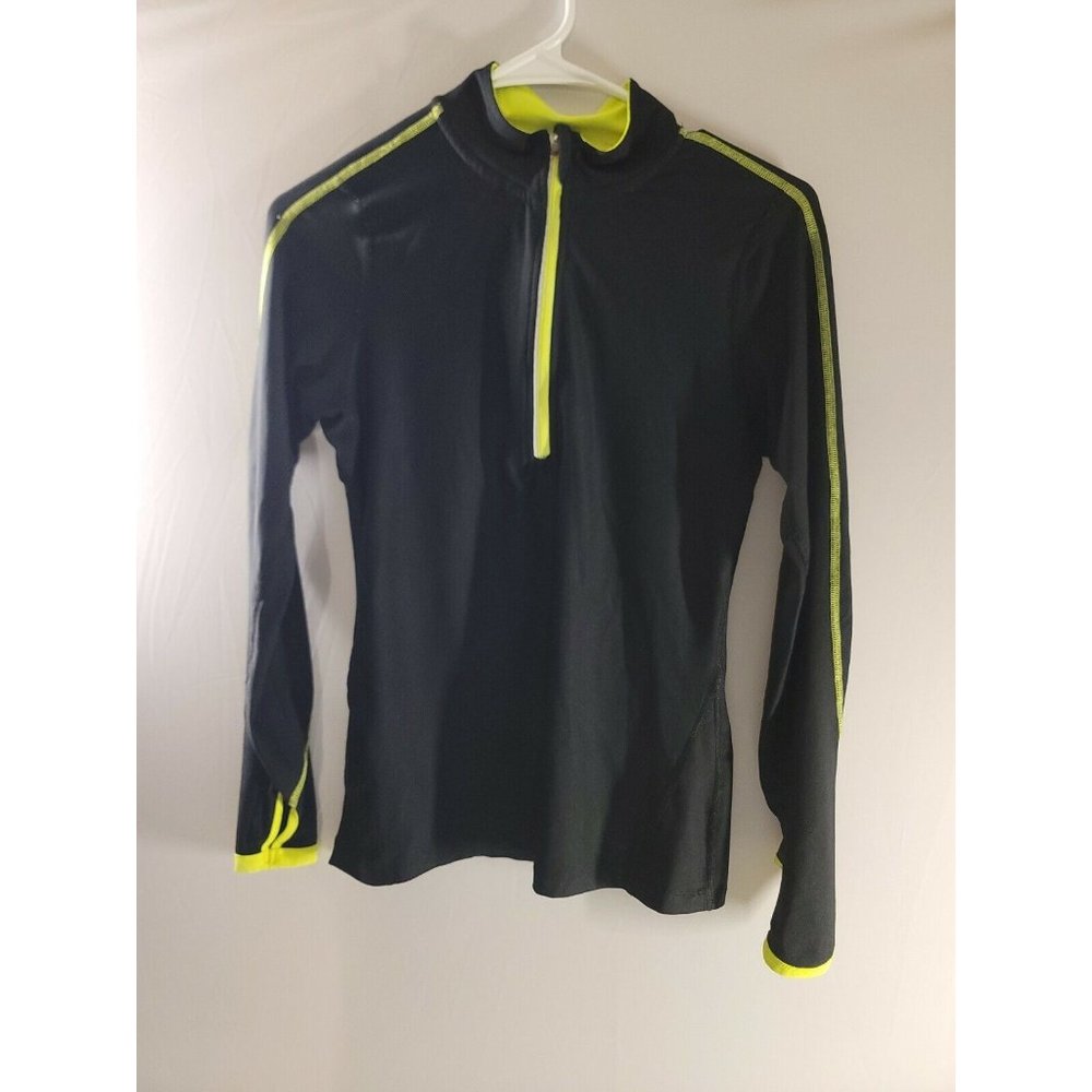 90 Degrees By Reflex Black Neon Green  1/4 Zip Pullover Size XS Thumb holes LS